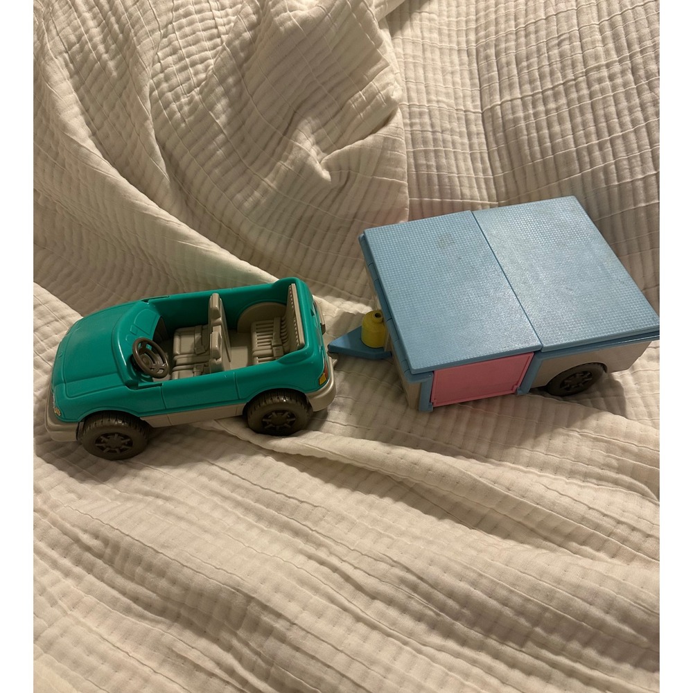 Fisher Price Loving Family Teal SUV and Pop Up Camper Trailer Set Vintage Toy